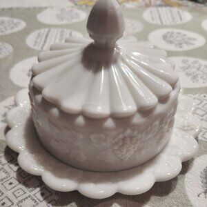 Cheese Dish & Lid Paneled Grape Milk Glass by WESTMORELAND